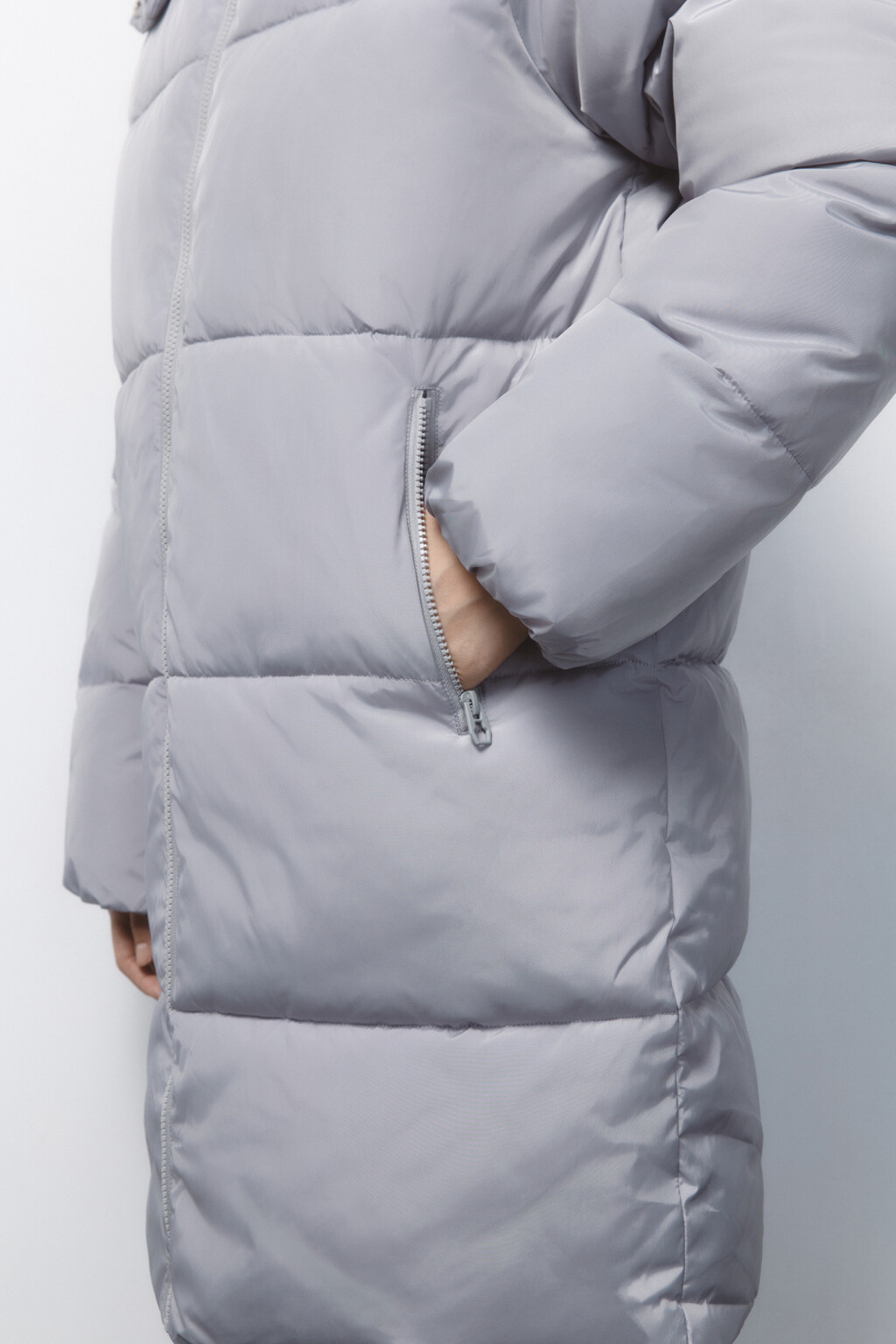 Куртка стеганая удлиненная с капюшоном - цвет серый - 7