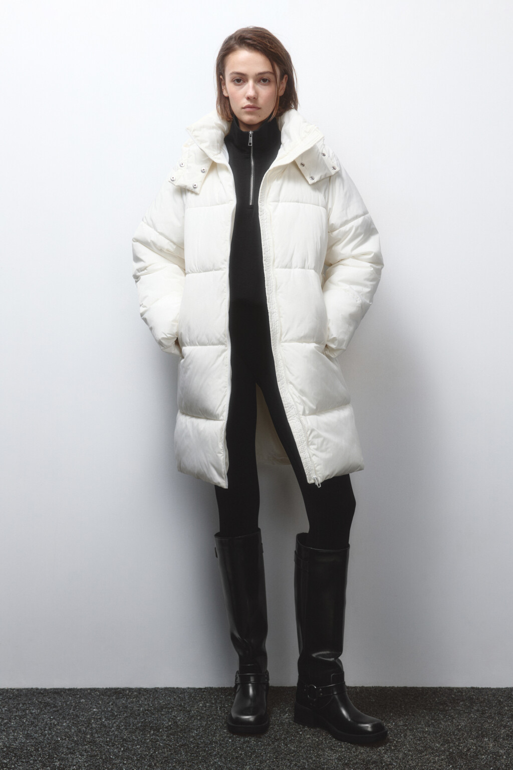 Куртка стеганая удлиненная с капюшоном - цвет молочный - 5