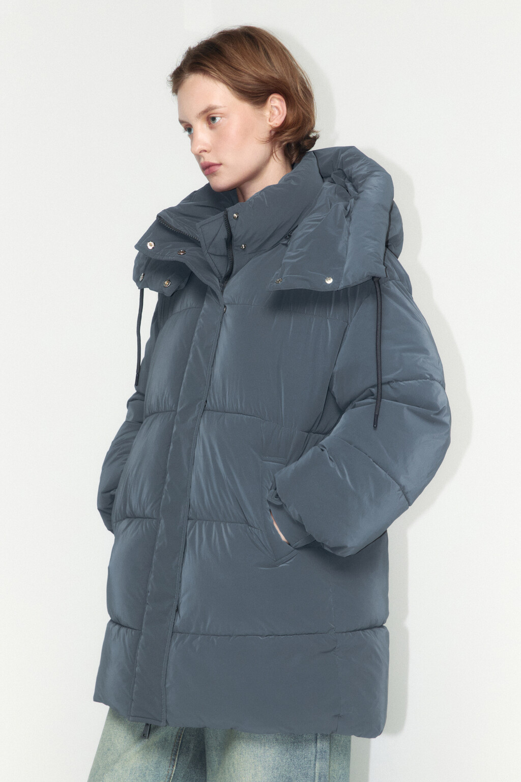 Куртка стеганая удлиненная со съемным капюшоном - цвет серый - 3