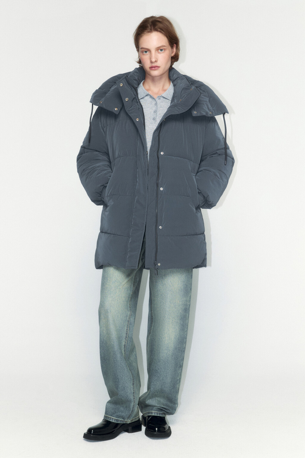 Куртка стеганая удлиненная со съемным капюшоном - цвет серый - 5
