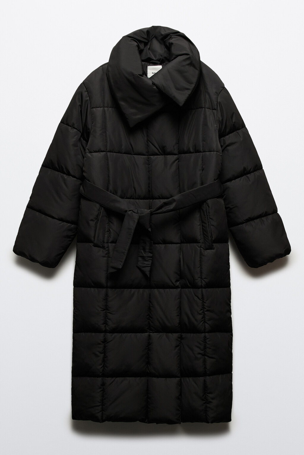 Куртка длинная стеганая с поясом - цвет черный - 11