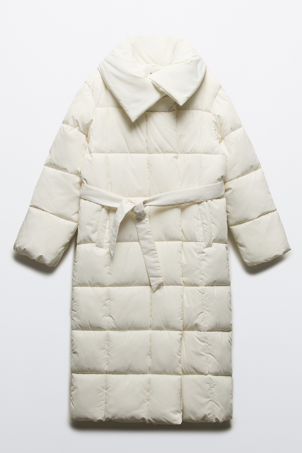 Куртка длинная стеганая с поясом - цвет молочный - 10