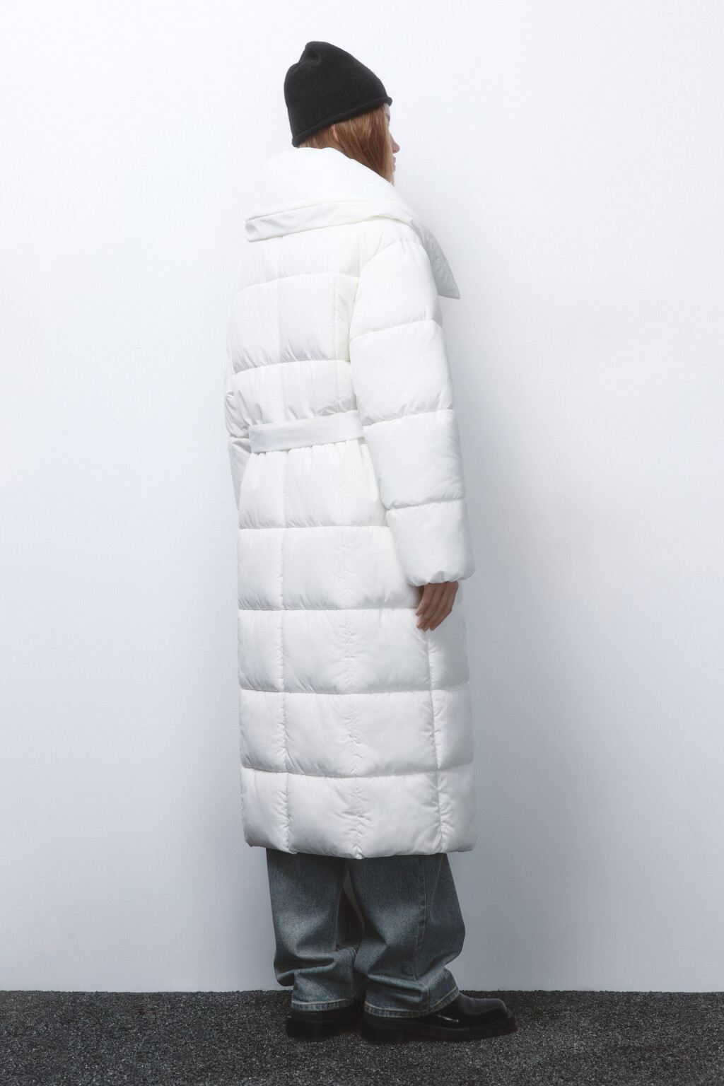 Куртка длинная стеганая с поясом - цвет молочный - 4