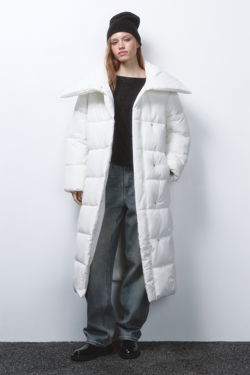 Куртка длинная стеганая с поясом - цвет молочный - 5