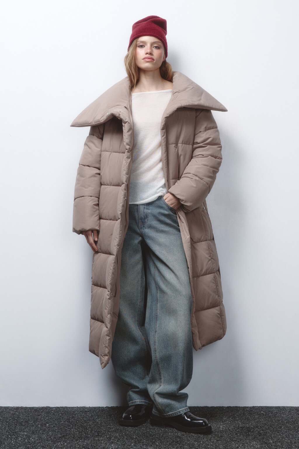 Куртка длинная стеганая с поясом - цвет коричневый - 5