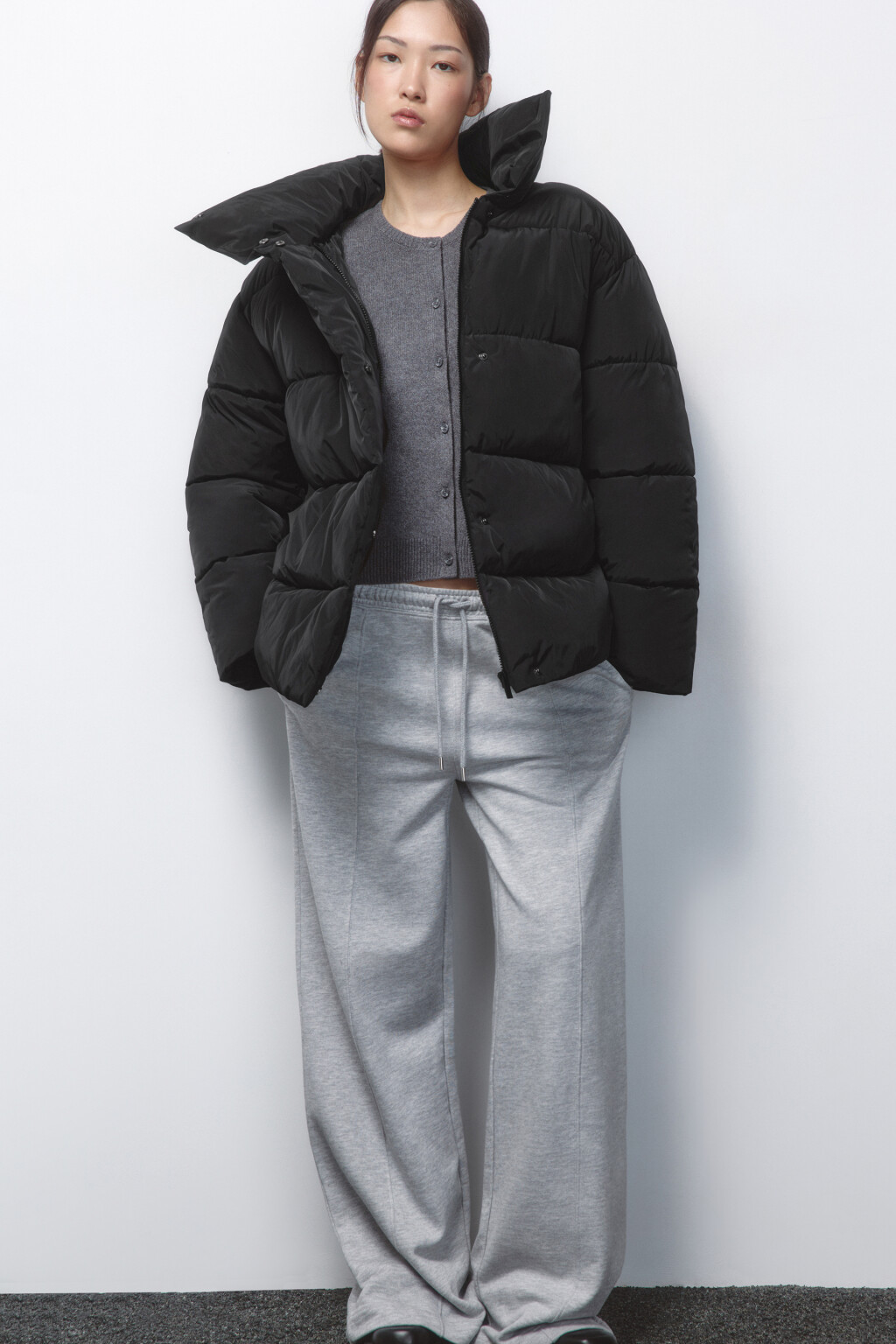 Куртка стеганая с запахом и воротником-стойкой - цвет черный - 1