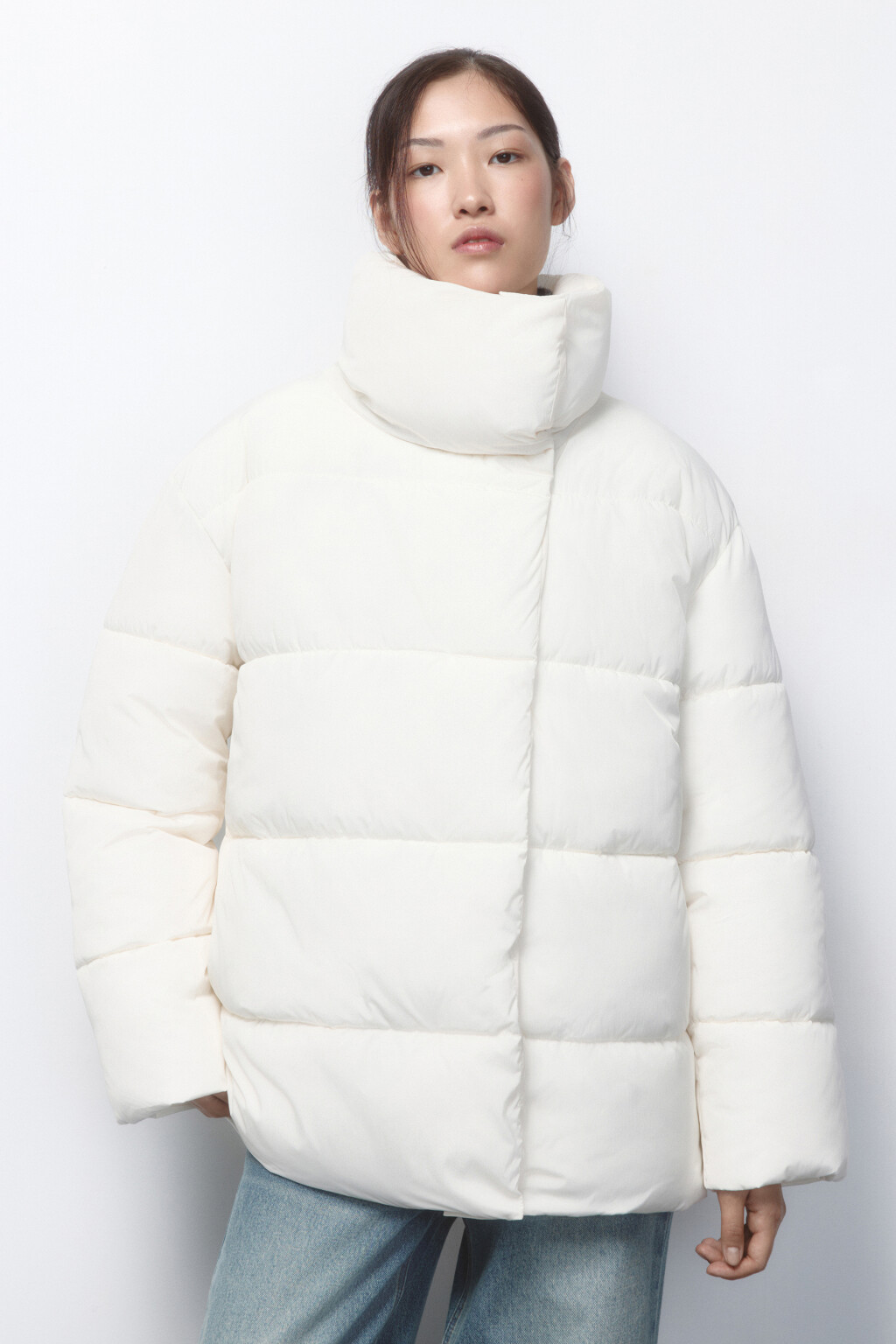Куртка стеганая с запахом и воротником-стойкой - цвет молочный - 2