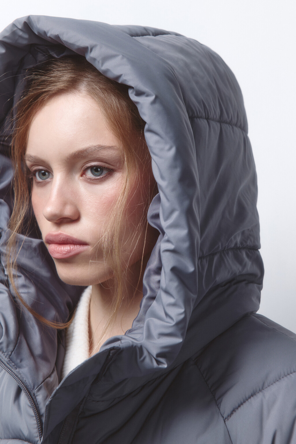 Пальто стеганое утепленное с капюшоном - цвет серый - 7