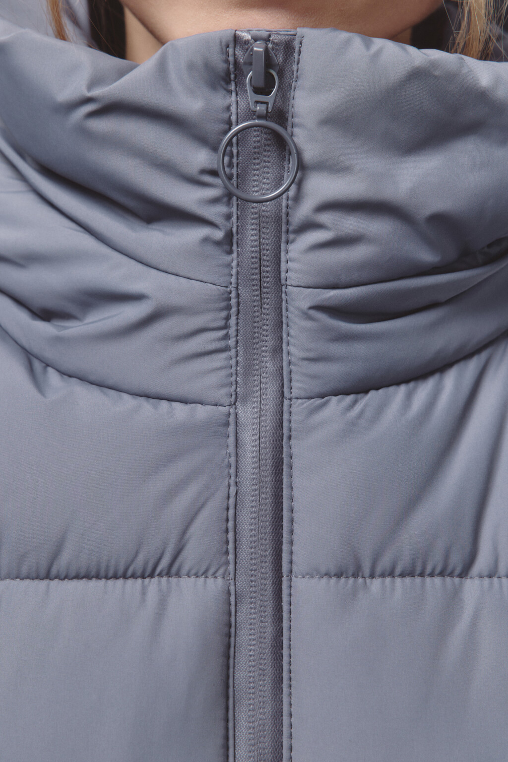 Пальто стеганое утепленное с капюшоном - цвет серый - 8