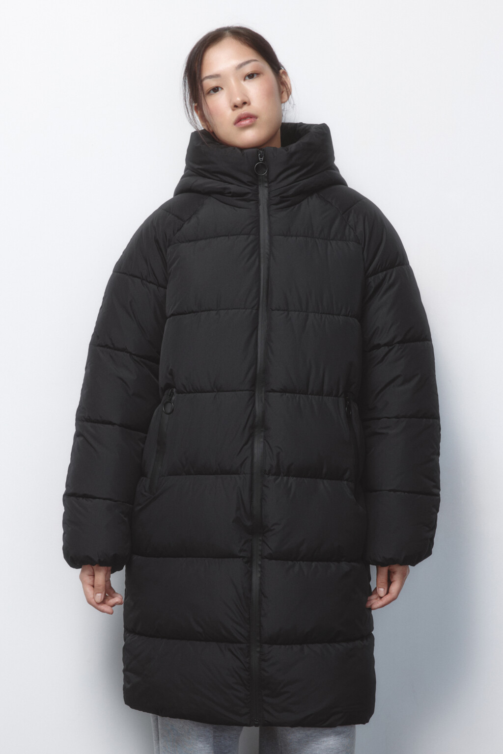 Пальто стеганое утепленное с капюшоном - цвет черный - 2