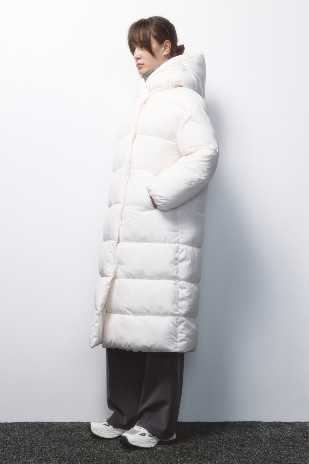 Пальто стеганое утепленное с капюшоном - цвет молочный - 3