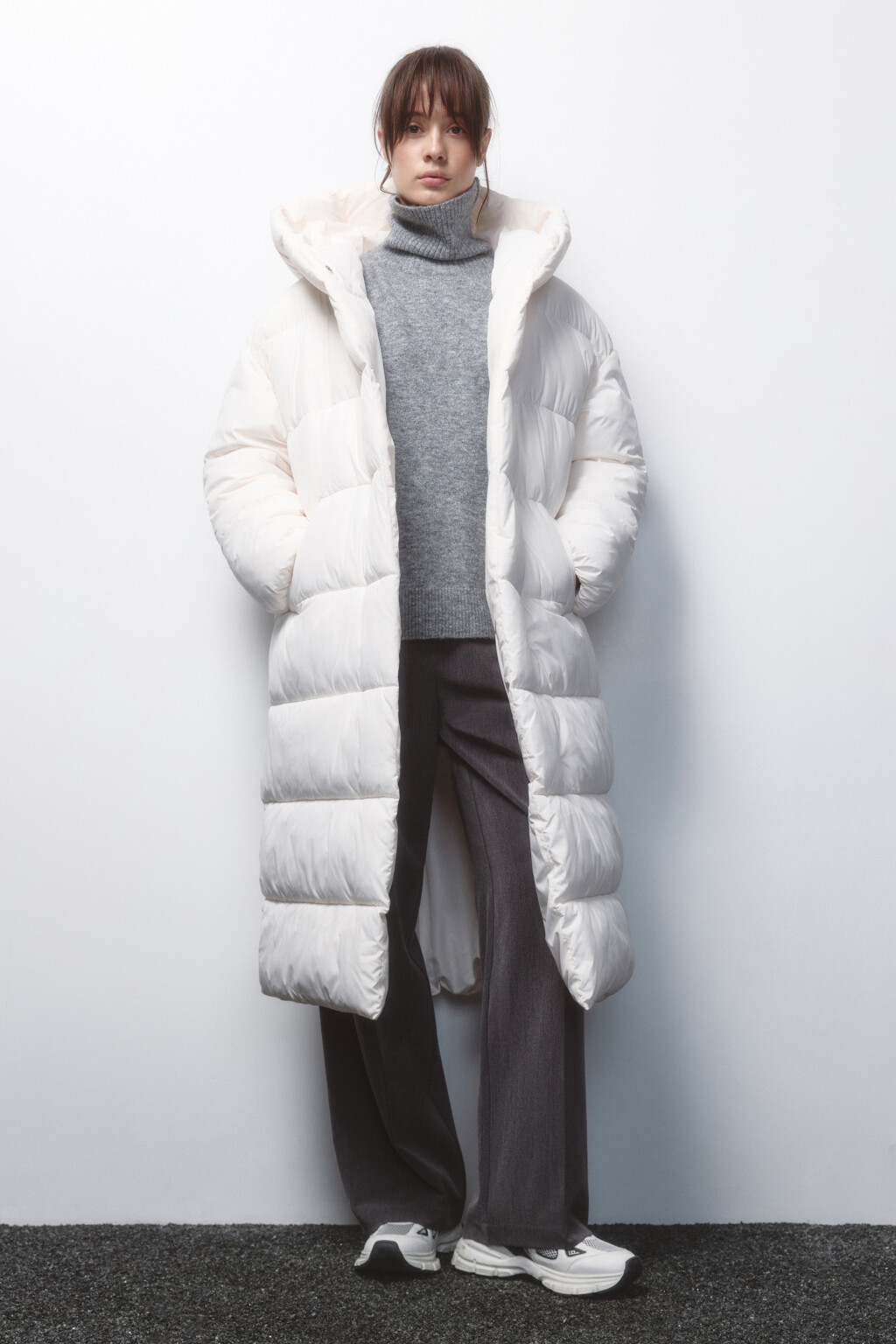 Пальто стеганое утепленное с капюшоном - цвет молочный - 5