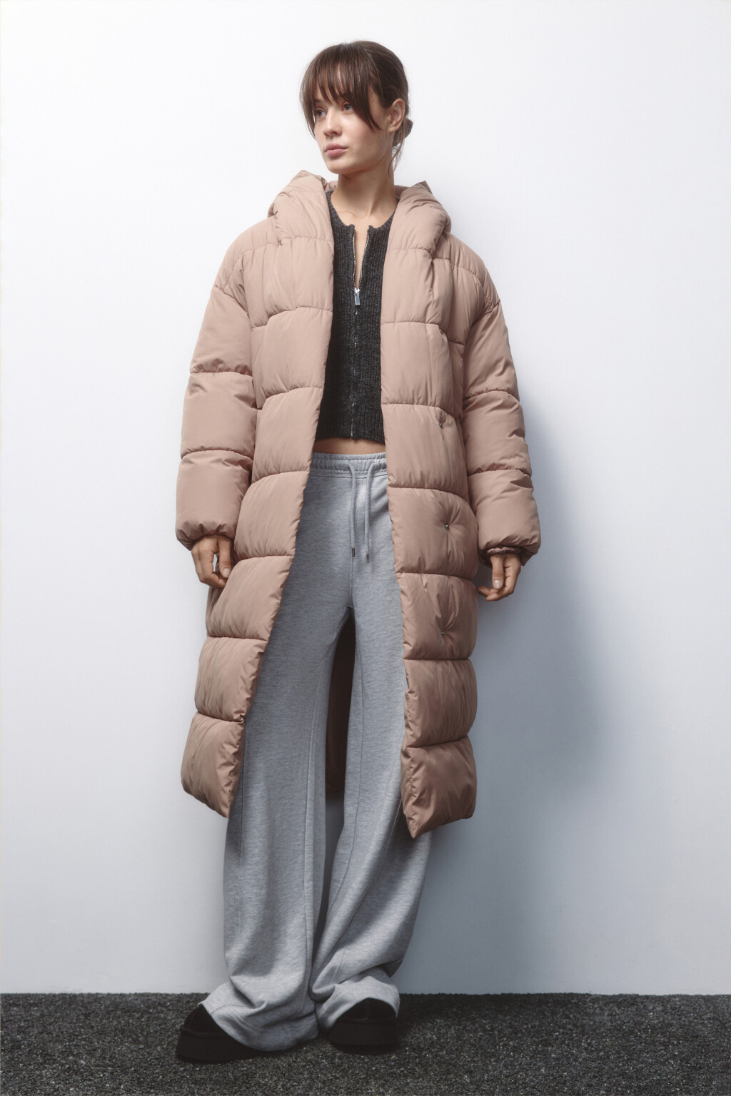 Пальто стеганое утепленное с капюшоном - цвет коричневый - 5