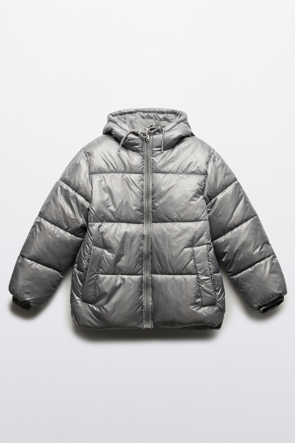 Куртка с капюшоном стеганая из блестящей ткани - цвет серый - 11