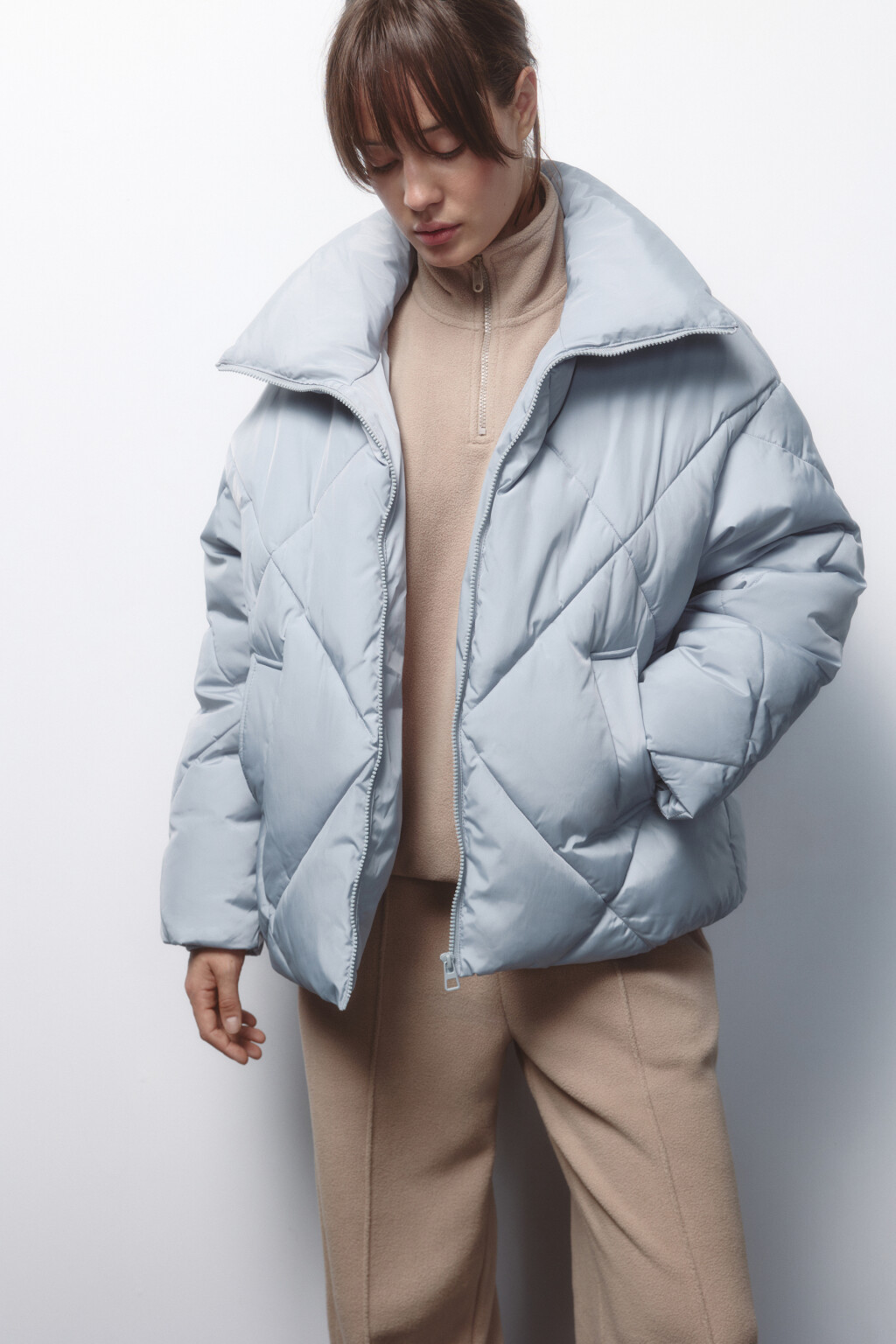 Куртка стеганая короткая с воротником-стойкой - цвет мятный - 1
