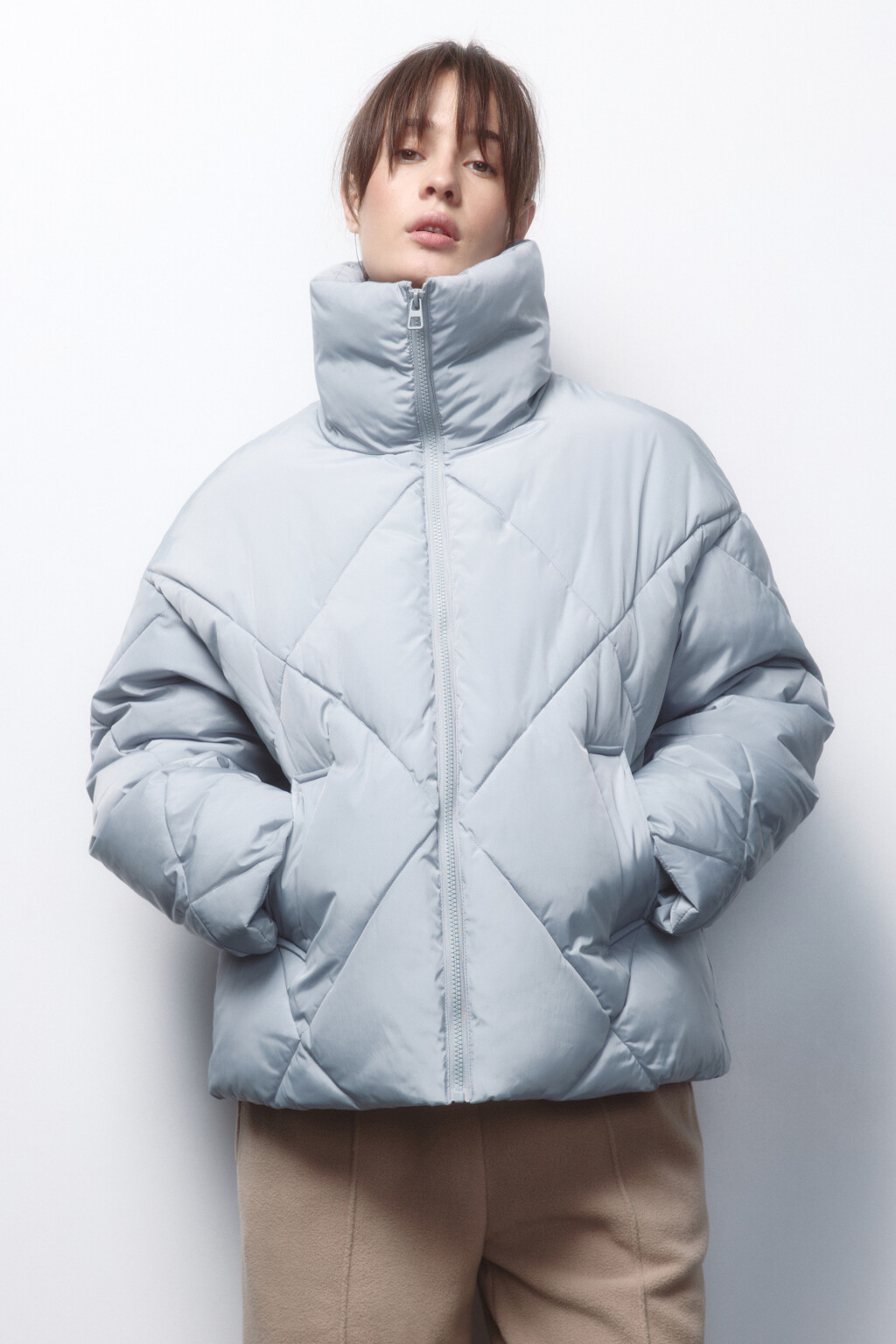 Куртка стеганая короткая с воротником-стойкой - цвет мятный - 2