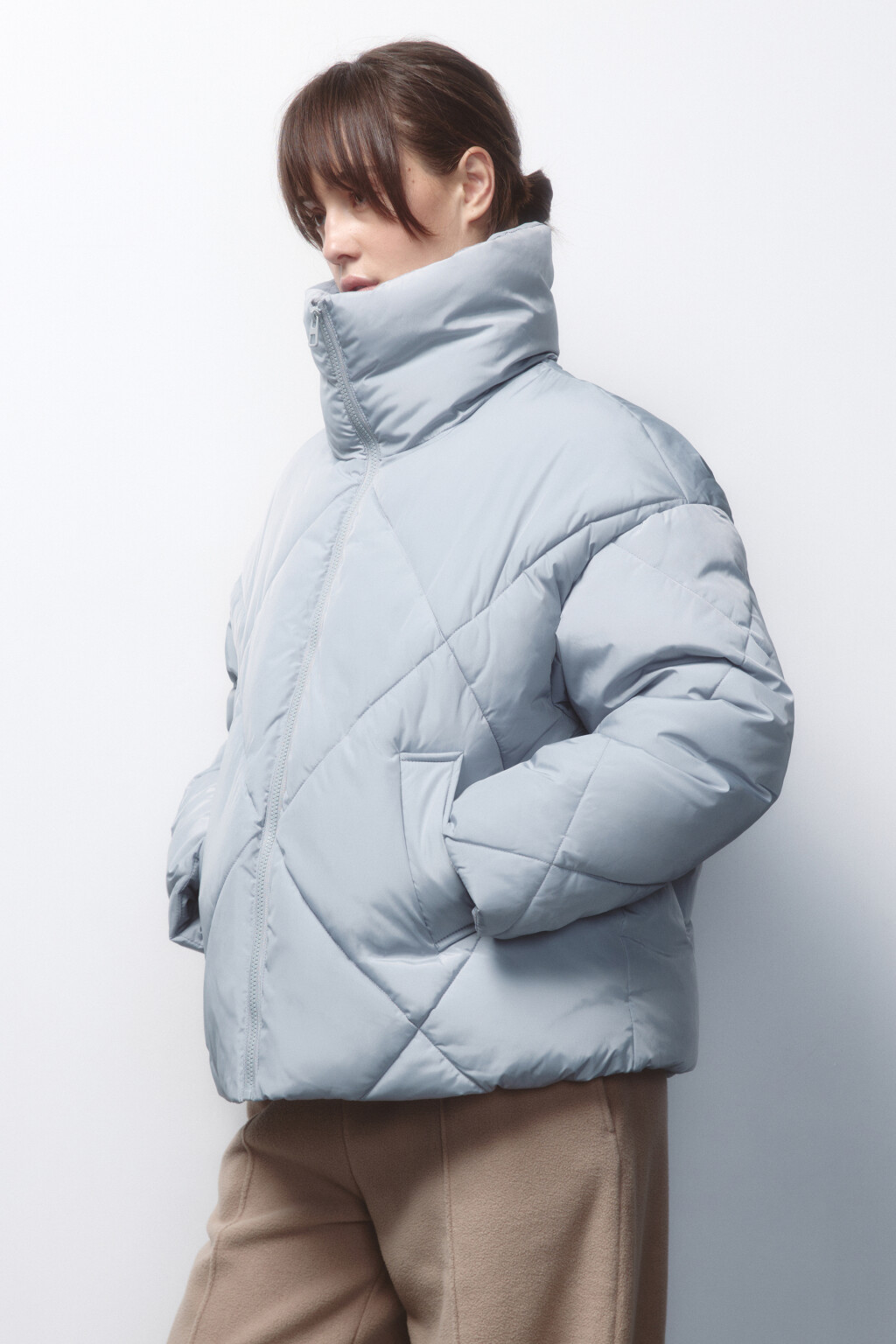Куртка стеганая короткая с воротником-стойкой - цвет мятный - 3