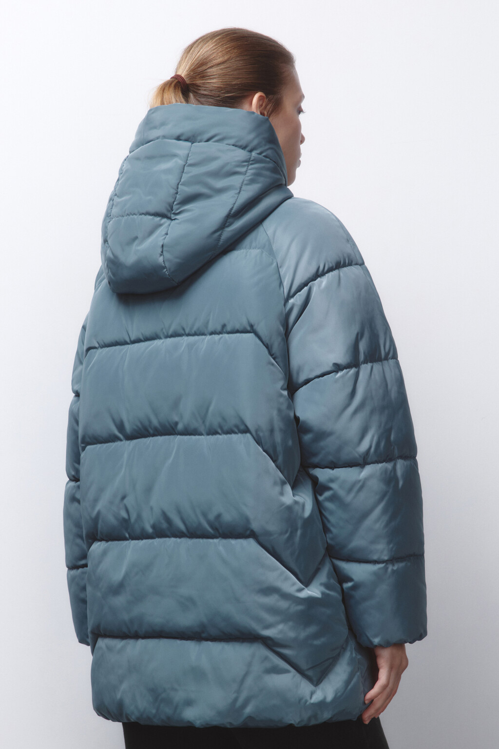 Куртка стеганая с широким воротником и капюшоном - цвет зеленый - 4