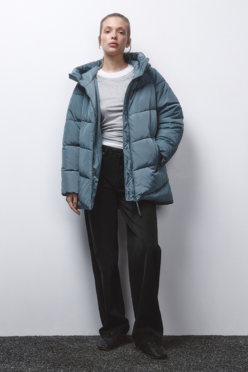 Куртка стеганая с широким воротником и капюшоном - цвет зеленый - 5