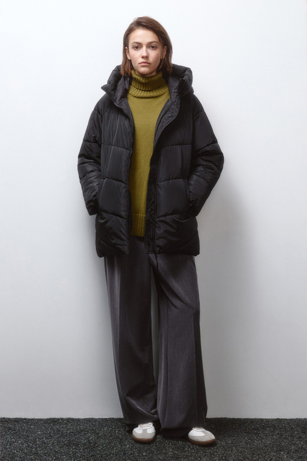 Куртка стеганая с широким воротником и капюшоном - цвет черный - 5