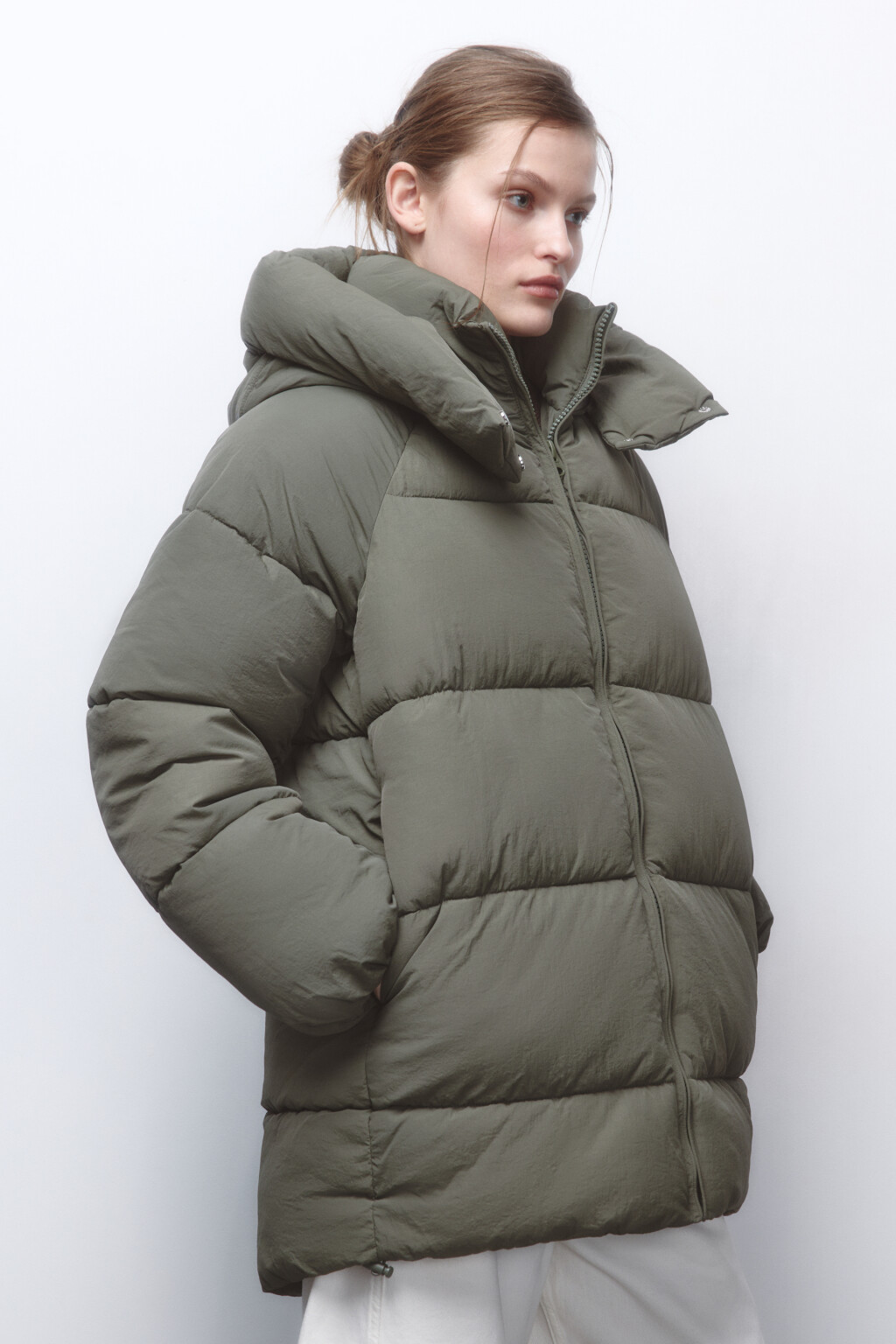 Куртка стеганая удлиненная с капюшоном - цвет зеленый - 5