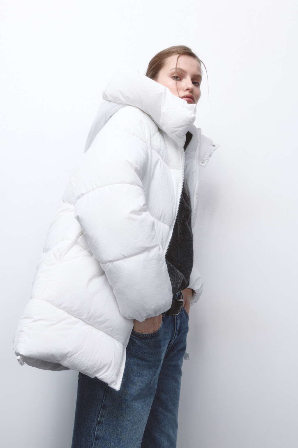 Куртка стеганая удлиненная с капюшоном - цвет молочный - 2