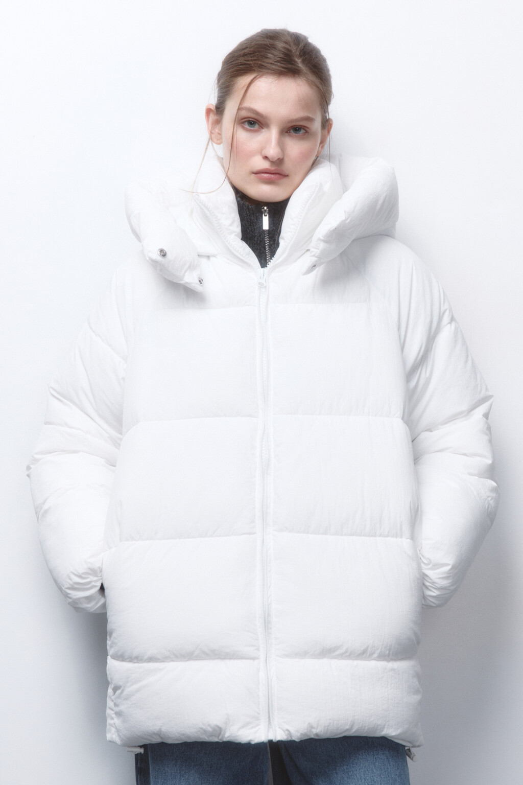 Куртка стеганая удлиненная с капюшоном - цвет молочный - 3