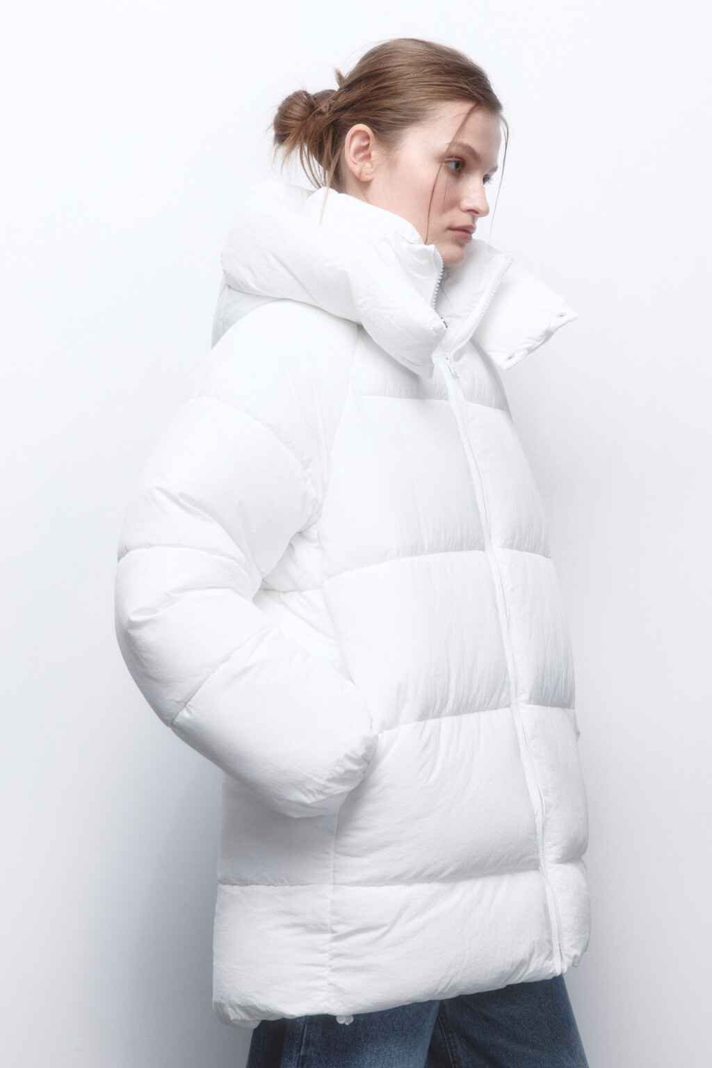 Куртка стеганая удлиненная с капюшоном - цвет молочный - 4