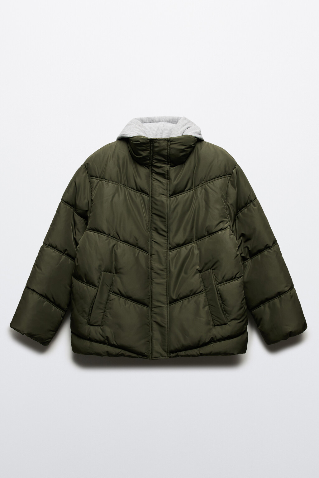 Куртка стеганая с трикотажным капюшоном - цвет зеленый - 11