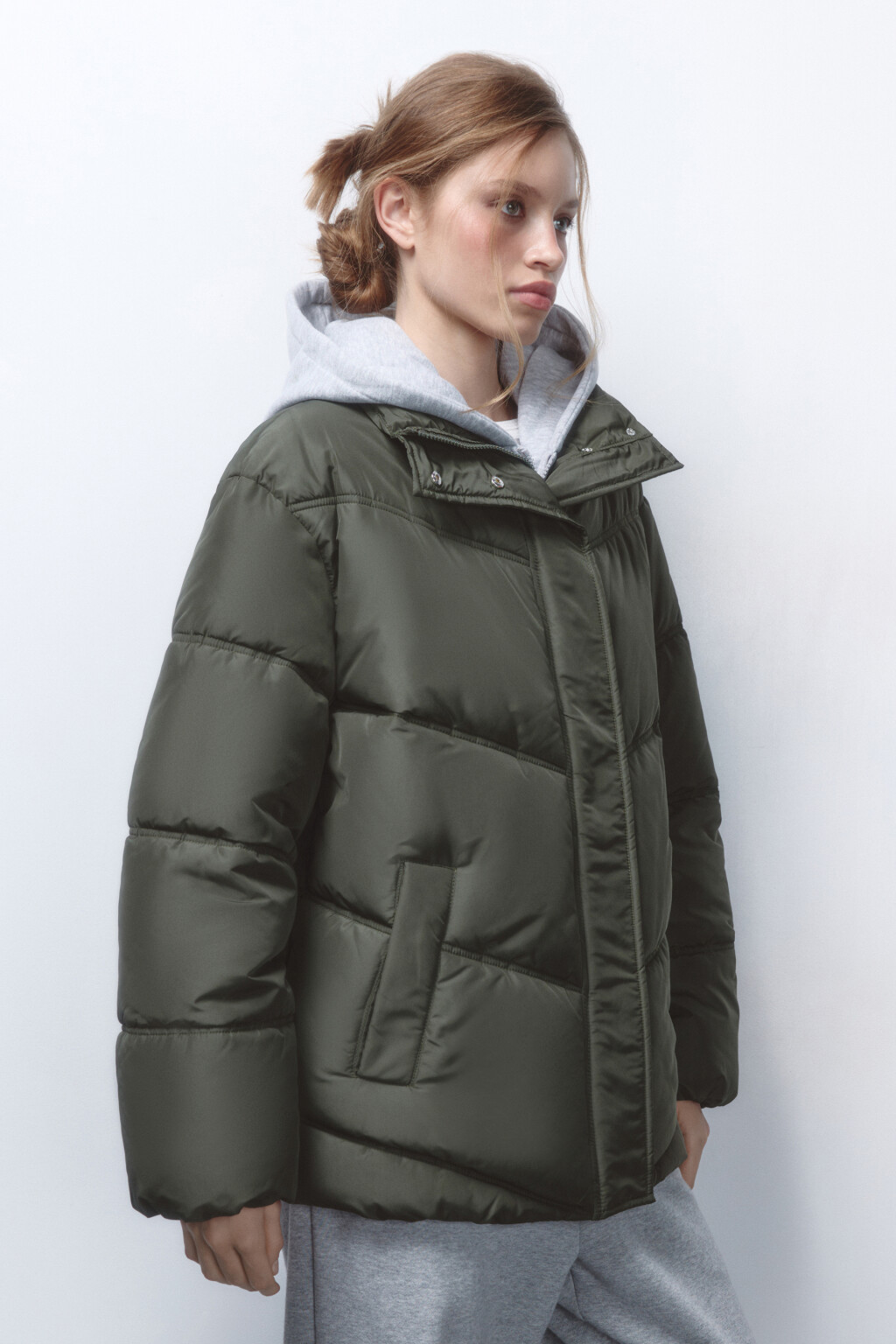 Куртка стеганая с трикотажным капюшоном - цвет зеленый - 3