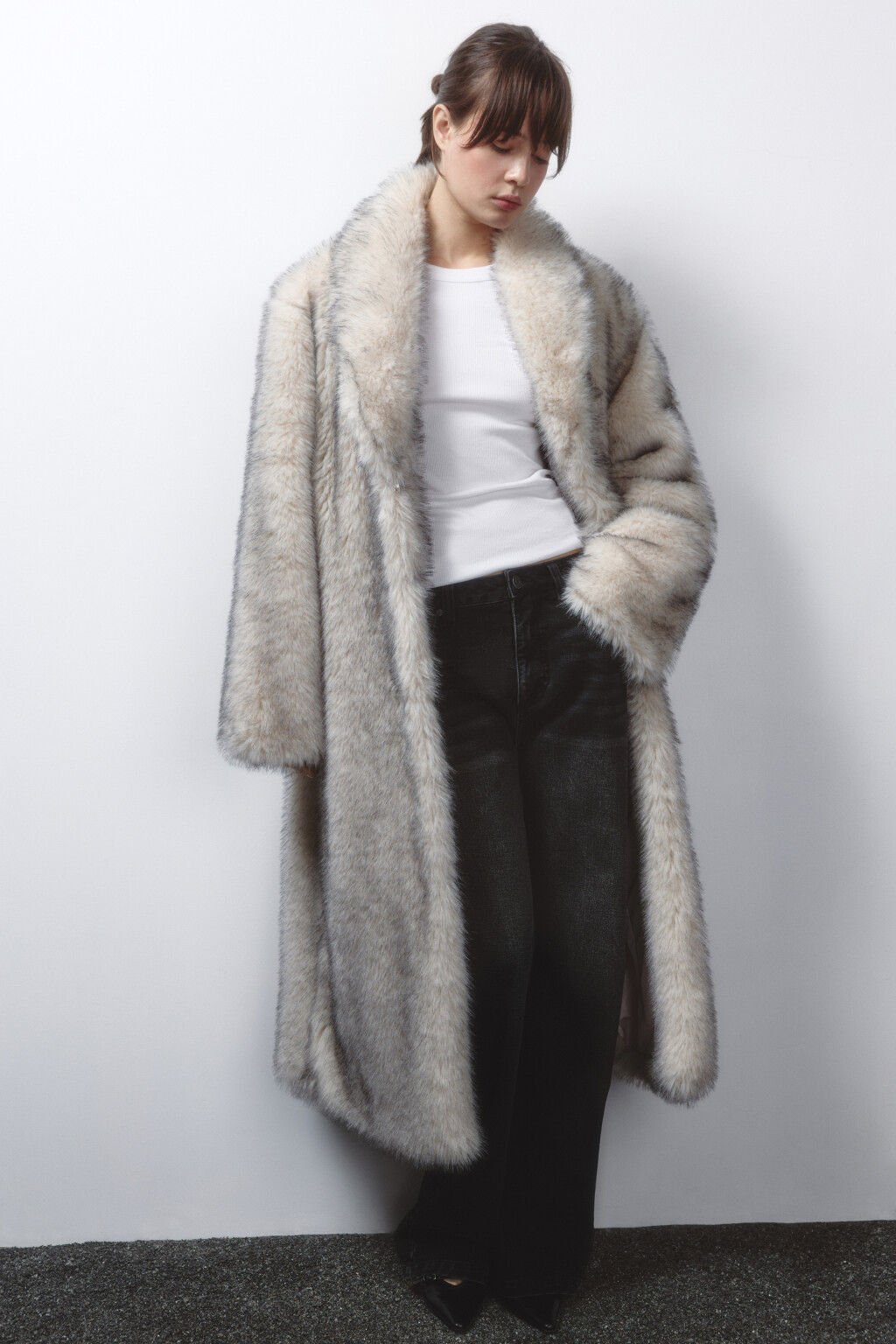 Шуба длинная из искусственного меха - цвет мультиколор - 1