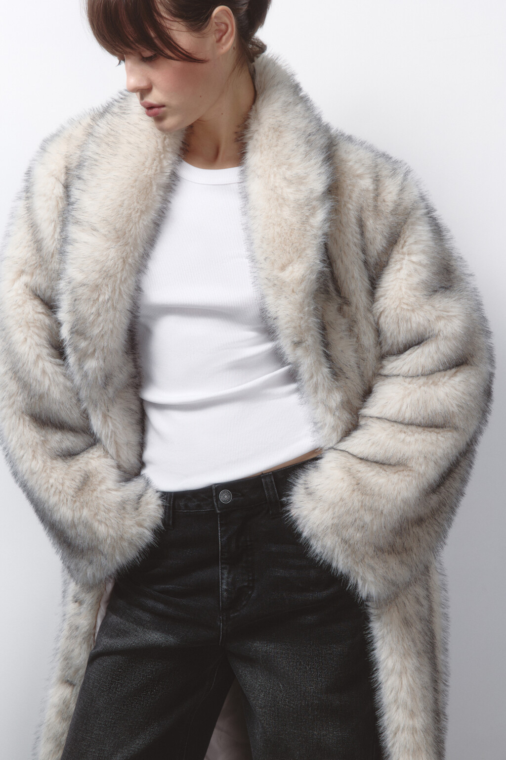 Шуба длинная из искусственного меха - цвет мультиколор - 2