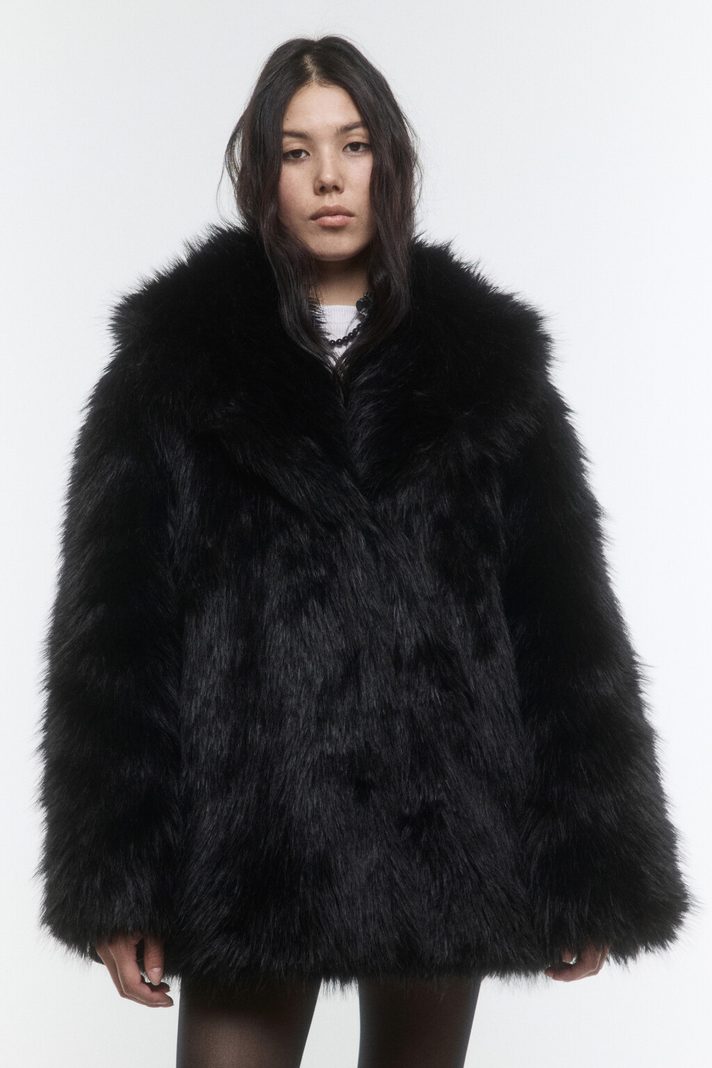 Шуба из искусственного меха с длинным ворсом - цвет черный - 5