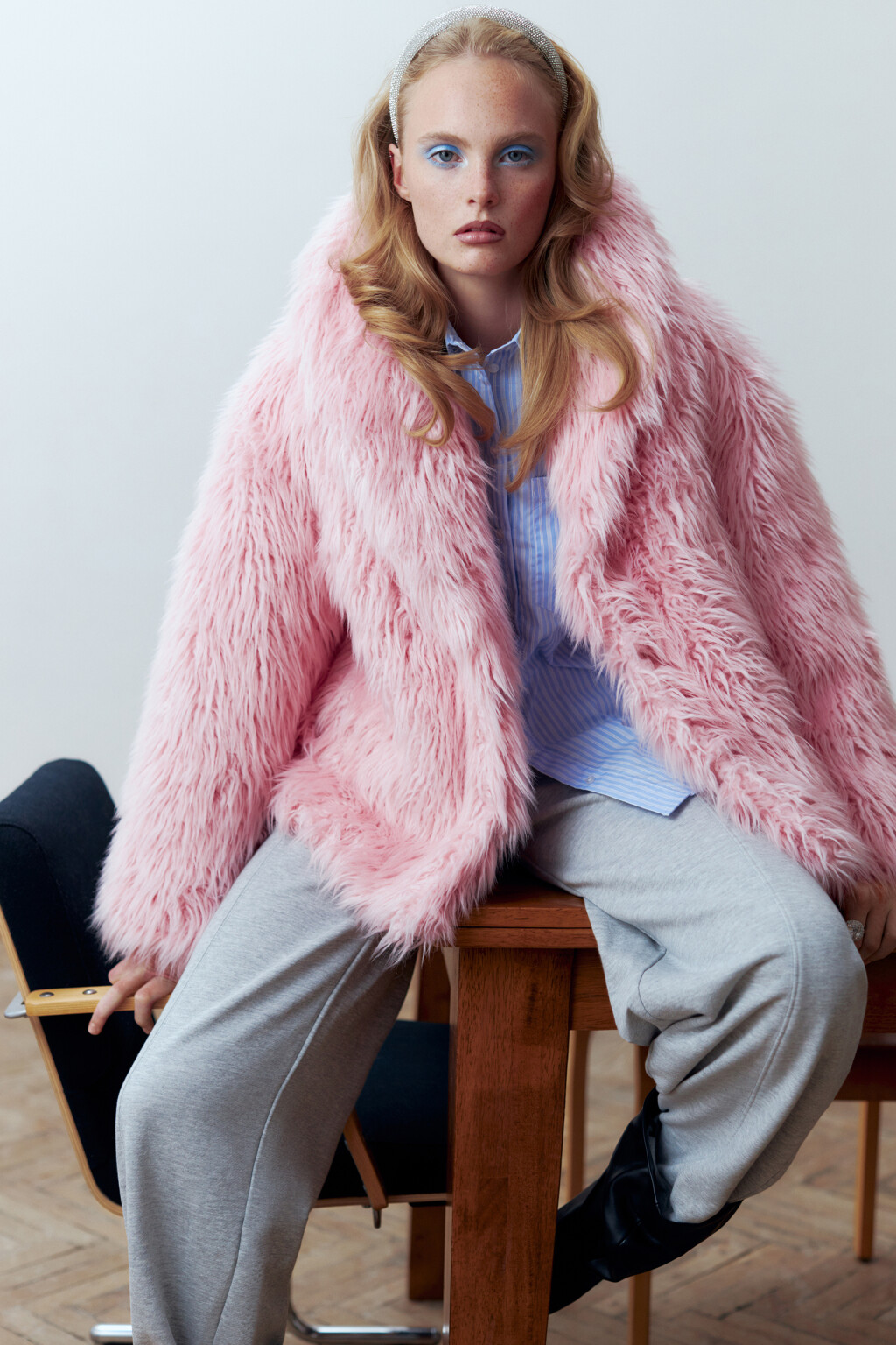 Шуба короткая пушистая с длинным ворсом - цвет розовый - 13