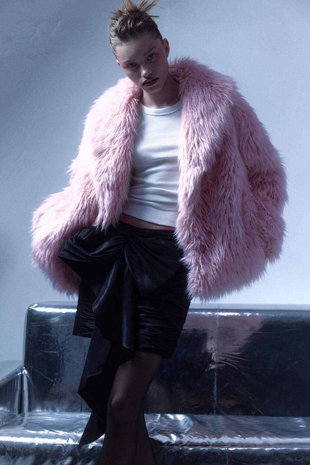 Шуба короткая пушистая с длинным ворсом - цвет розовый - 12