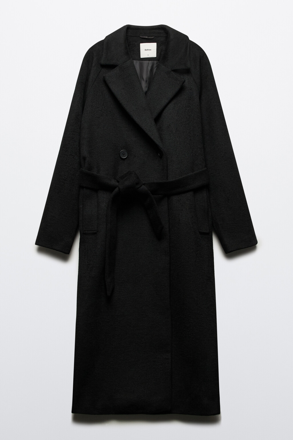 Пальто драповое длинное с поясом - цвет черный - 11