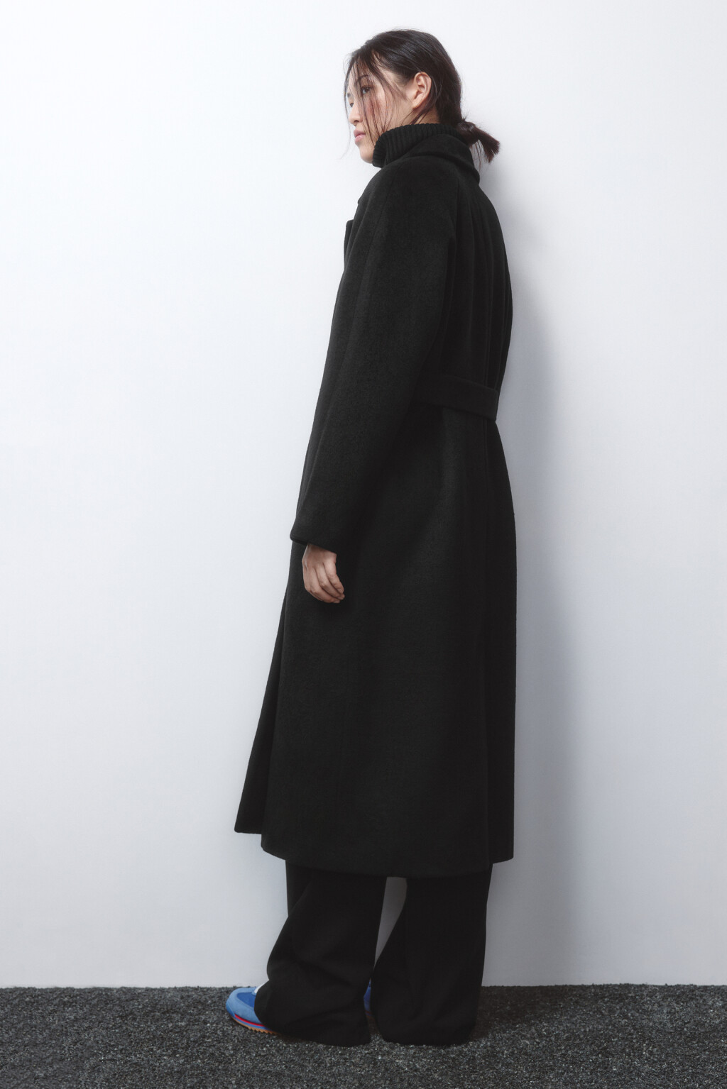 Пальто драповое длинное с поясом - цвет черный - 5