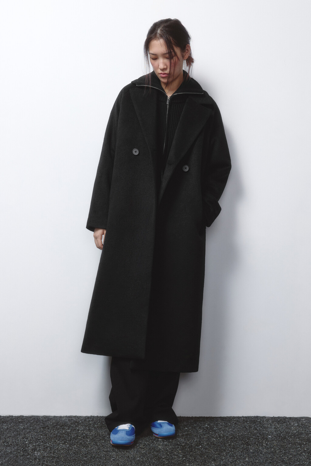 Пальто драповое длинное с поясом - цвет черный - 6