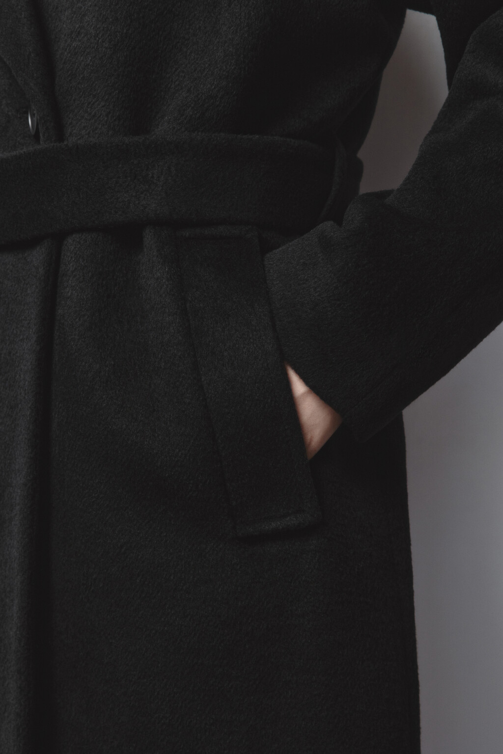 Пальто драповое длинное с поясом - цвет черный - 8