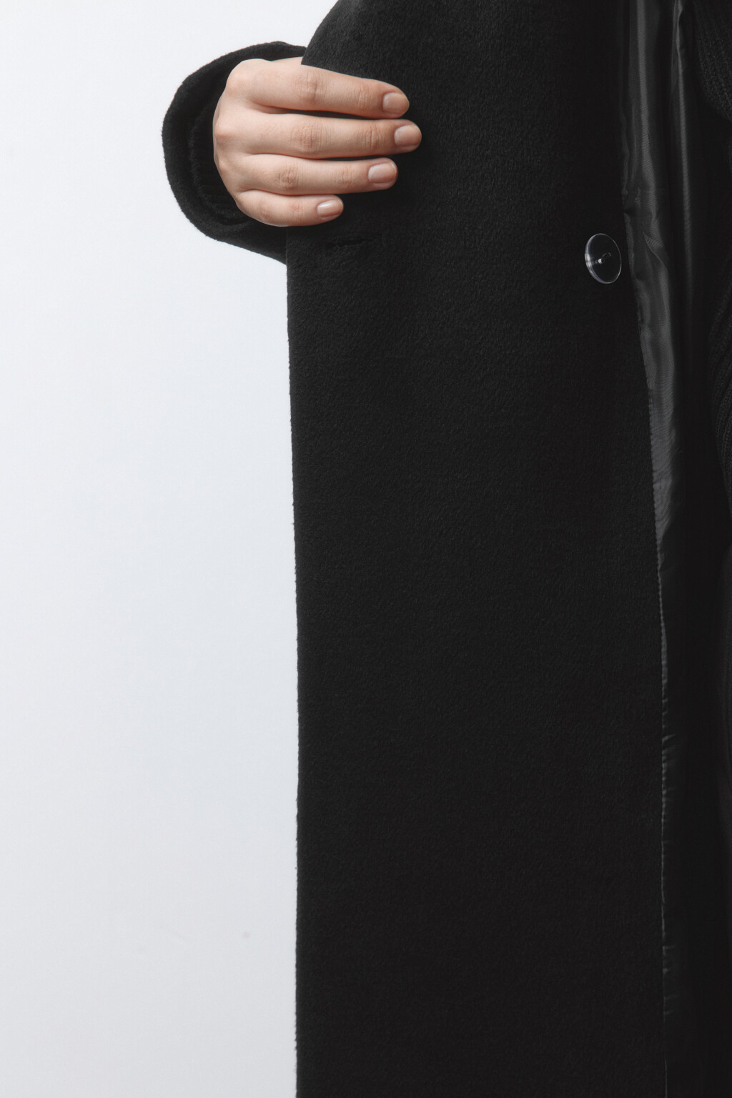 Пальто драповое длинное с поясом - цвет черный - 9