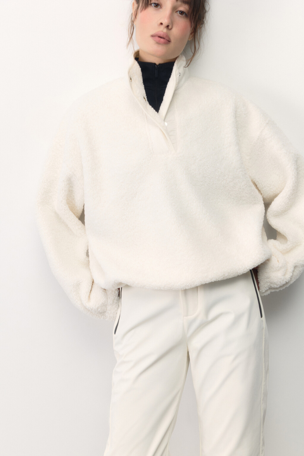 Толстовка-флиска oversize спортивная - цвет ванильный - 1