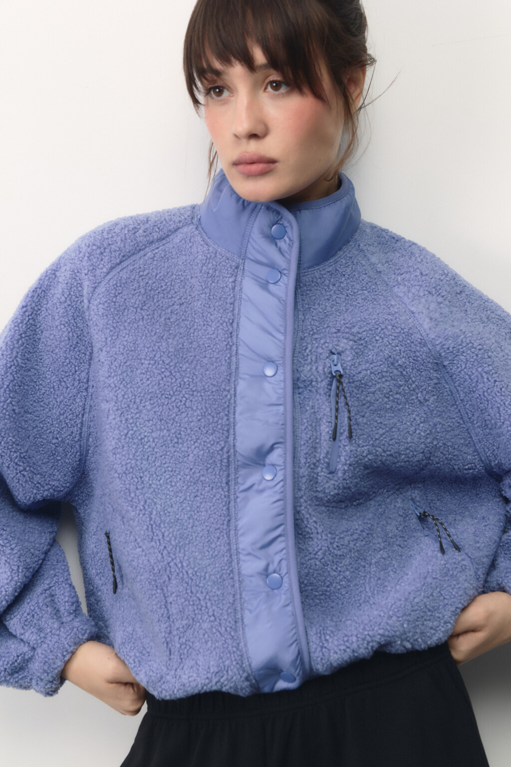 Толстовка спортивная утепленная с воротником-стойкой - цвет голубой - 1