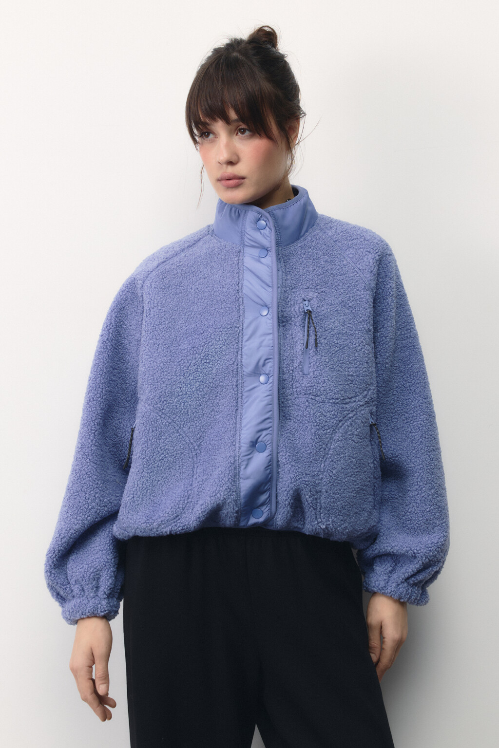 Толстовка спортивная утепленная с воротником-стойкой - цвет голубой - 2