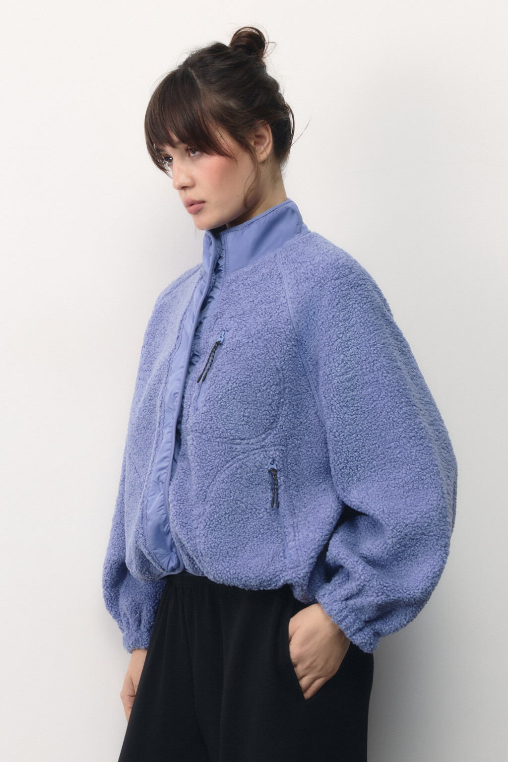 Толстовка спортивная утепленная с воротником-стойкой - цвет голубой - 3