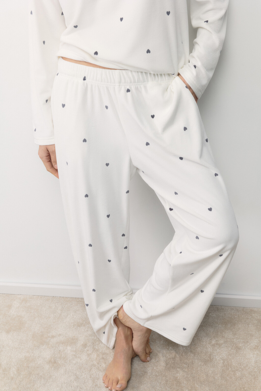 Брюки домашние плюшевые с принтом - цвет серый - 1