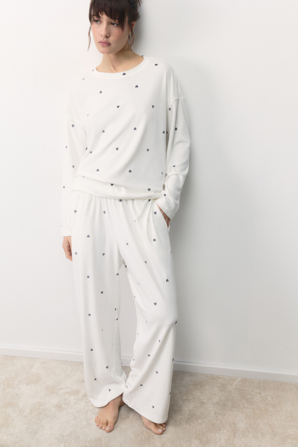 Брюки домашние плюшевые с принтом - цвет серый - 2