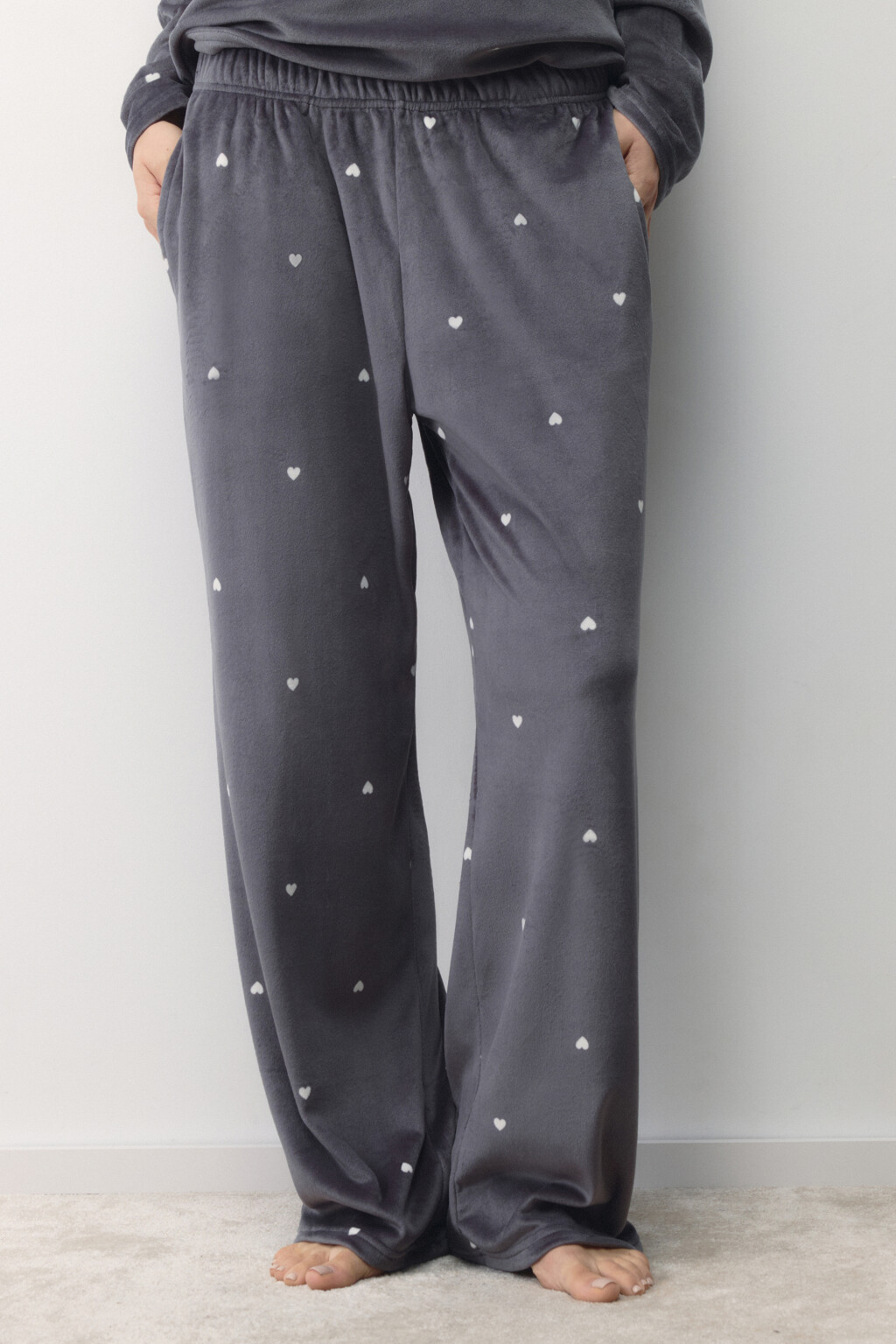 Брюки домашние плюшевые с принтом - цвет бежевый - 2