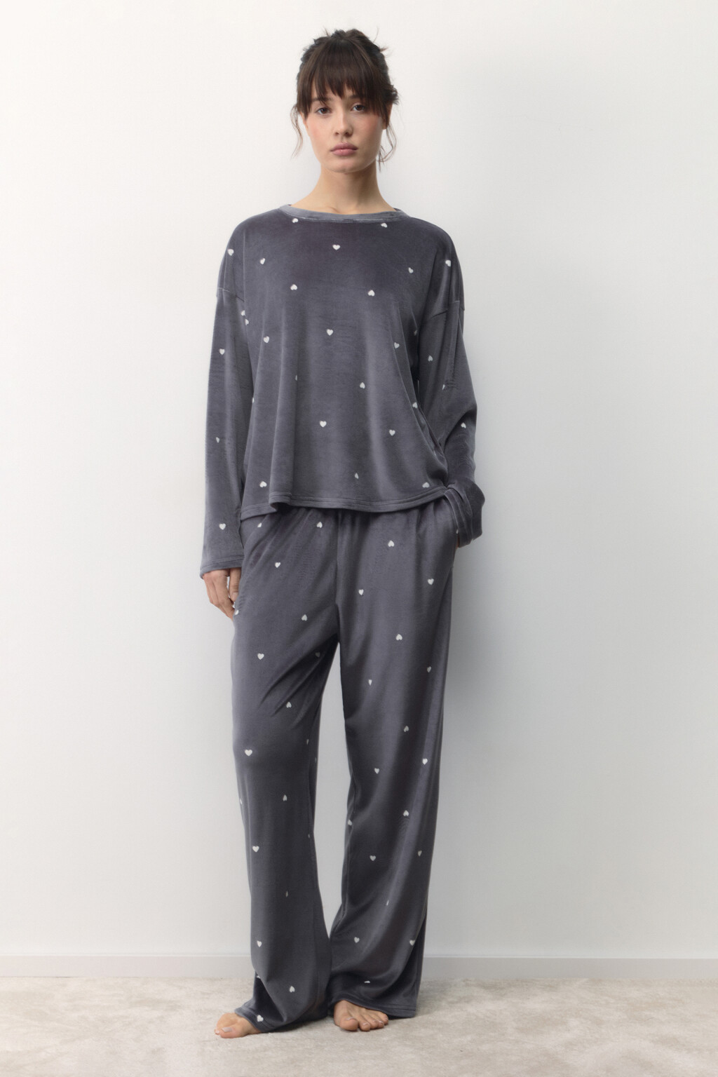 Брюки домашние плюшевые с принтом - цвет бежевый - 5