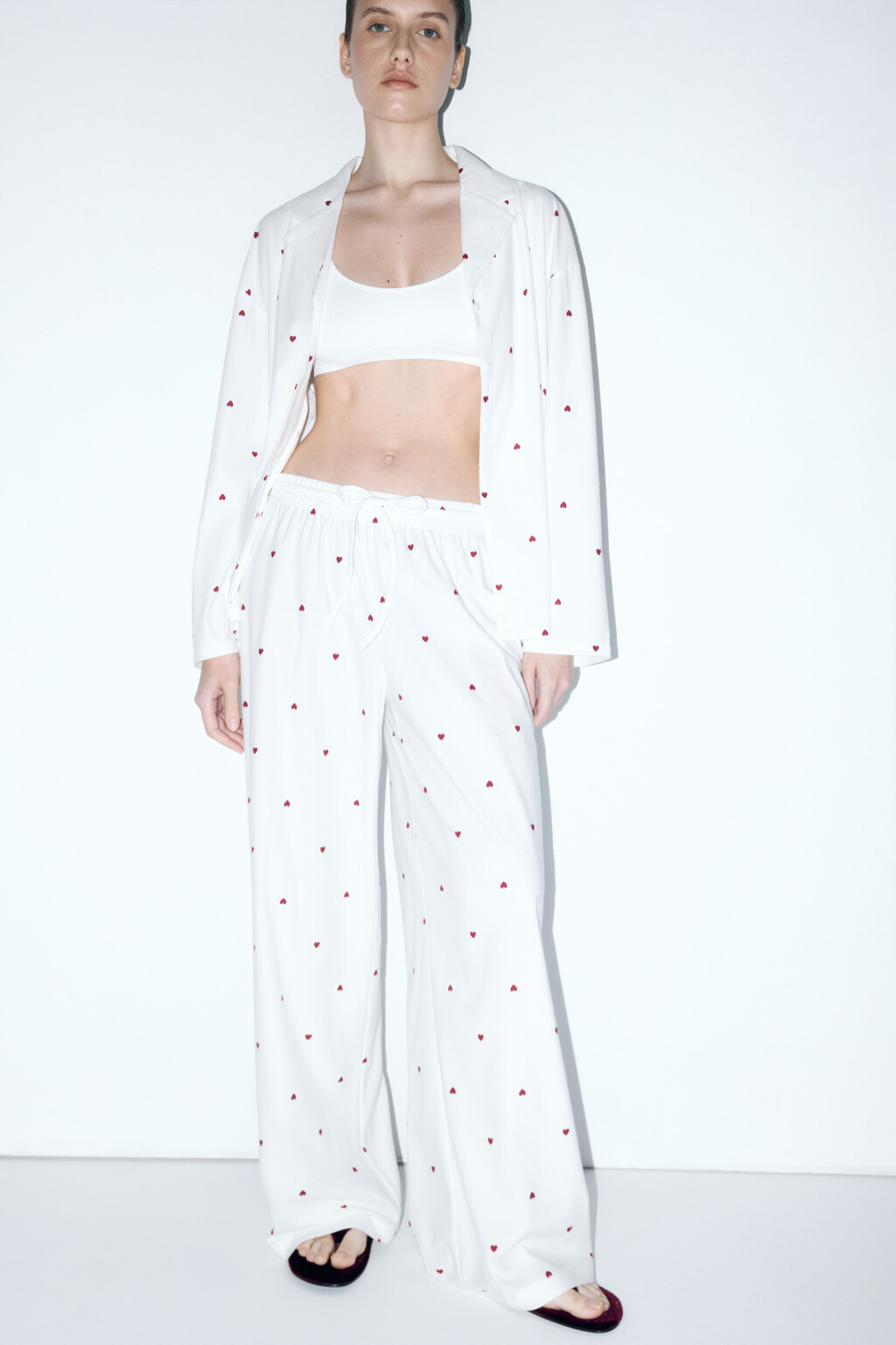 Брюки домашние прямые с принтом - цвет красный - 1