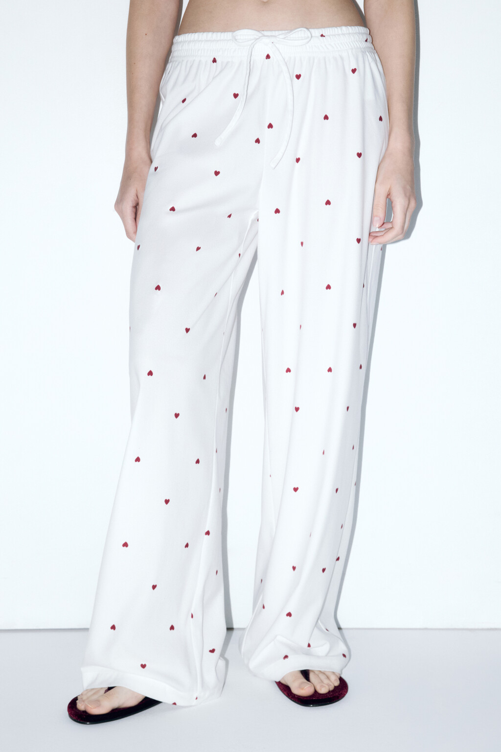 Брюки домашние прямые с принтом - цвет красный - 2